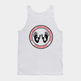 Please Keep Your Social Distance Stand Here Gorilla Footprint Red Black Tank Top